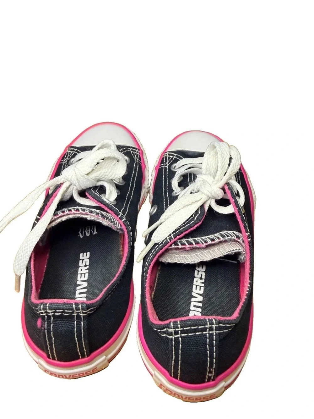 Converse Kids Black Canvas Sneakers with Pink Trim